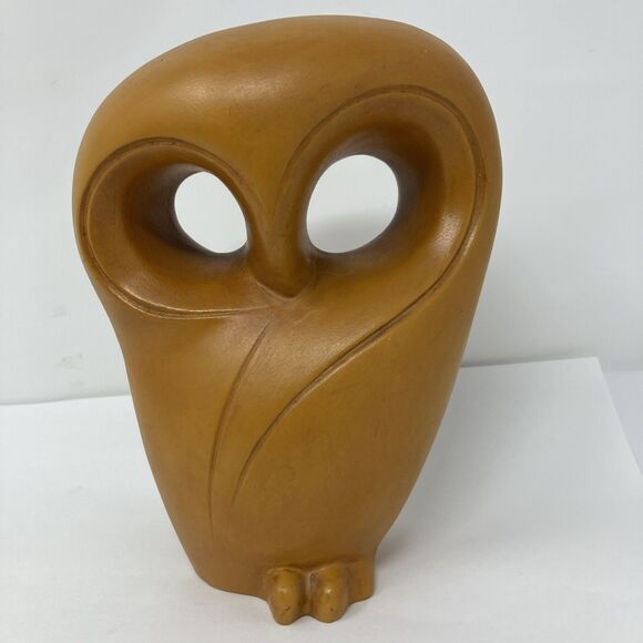 Vintage MODERN ART POTTERY OWL FIGURINE BIG OPEN EYES PAINTED Brown - Picture 1 of 15